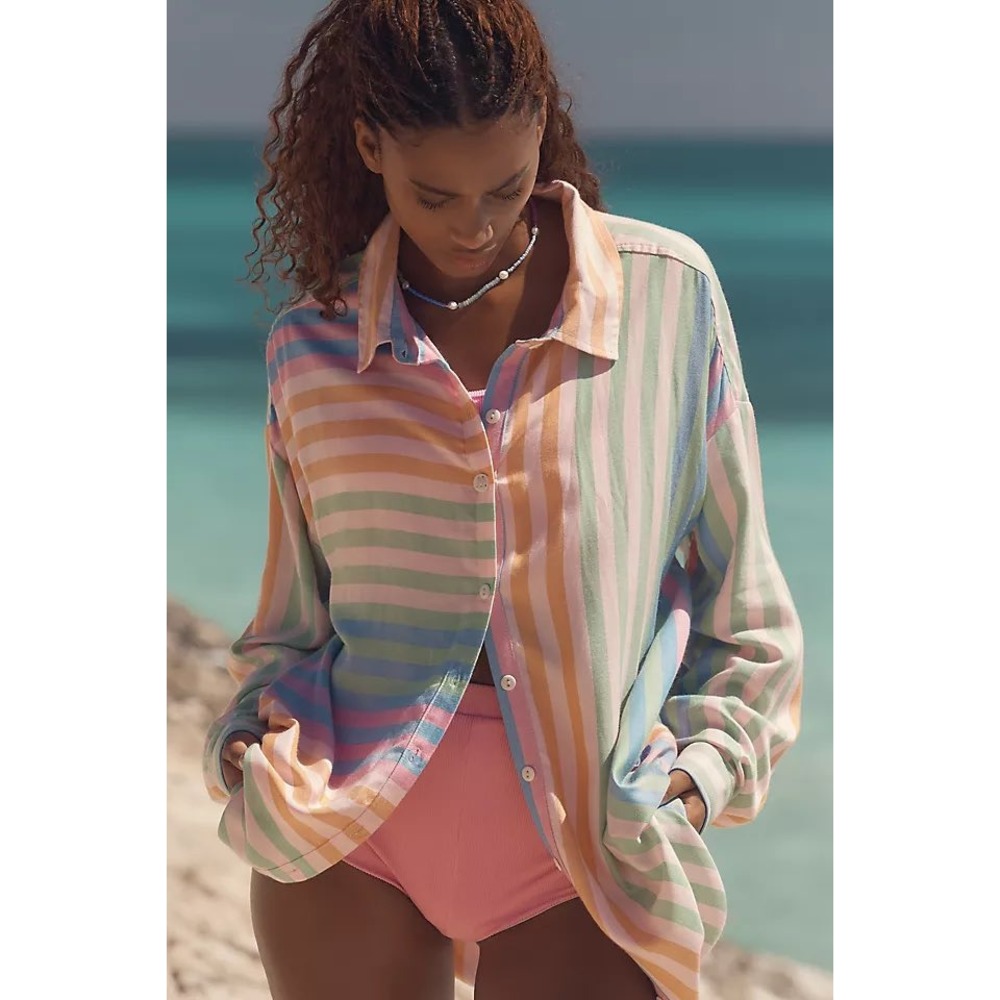Maaji Dreambound Oversized Buttondown Shirt Pastel Stripe Longline Large